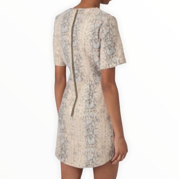 Topshop Tan Grey Snakeskin Print Mini Dress Metallic Gold Snake Minidress sz 8 - Picture 2 of 14